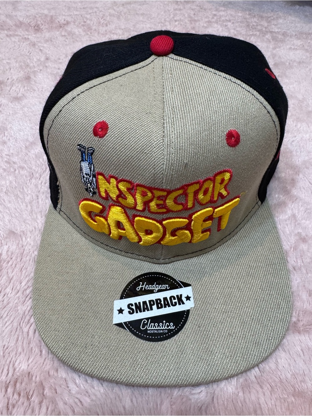 Inspector Gadget Embroidered Snapback Hat - Khaki & Black